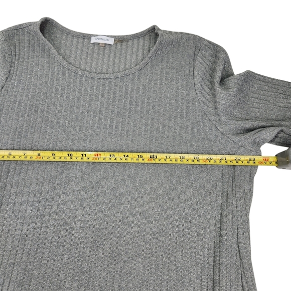 Calvin Klein Light Gray Ribbed Long Sleeve Top - Picture 11 of 14